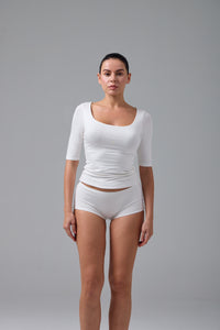 GNC-U YAKA YARIM KOL  T-SHIRT - CREAM