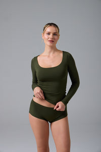 GNC-U YAKA UZUN KOL T-SHIRT- GREEN OLIVE