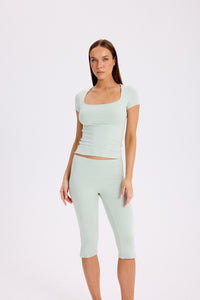 HELEN - KARE YAKA KAP KOL T-SHIRT - MATCHA