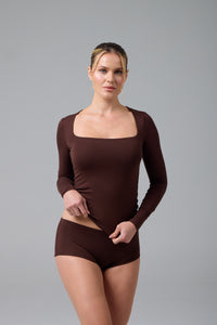 HELEN - KARE YAKA UZUN KOL T-SHIRT - CHOCOLATE