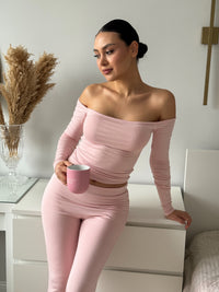 IKARA - AÇIK OMUZ UZUN KOL T-SHIRT - COTTON CANDY