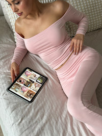 IKARA - AÇIK OMUZ UZUN KOL T-SHIRT - COTTON CANDY