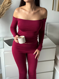 IKARA - AÇIK OMUZ UZUN KOL T-SHIRT - RED PLUM